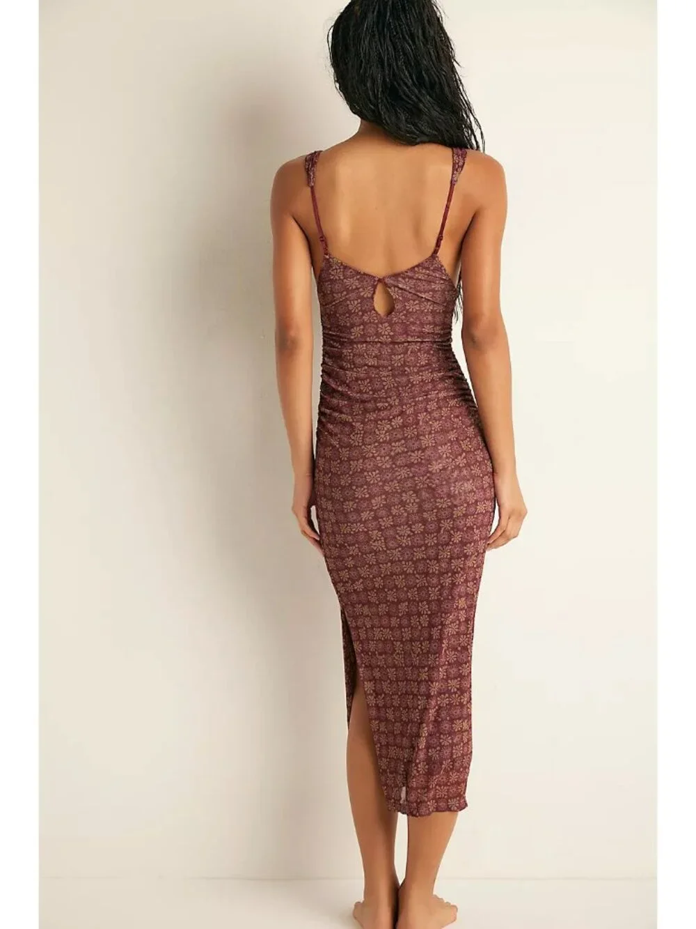 FREE PEOPLE Long Live Printed Mesh Slip / Brown Combo - Picture 2 of 8
